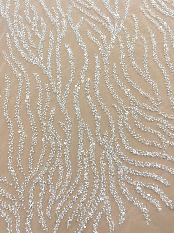 Dantela Couture Ivory cu Siraguri, cu Margele si Paiete