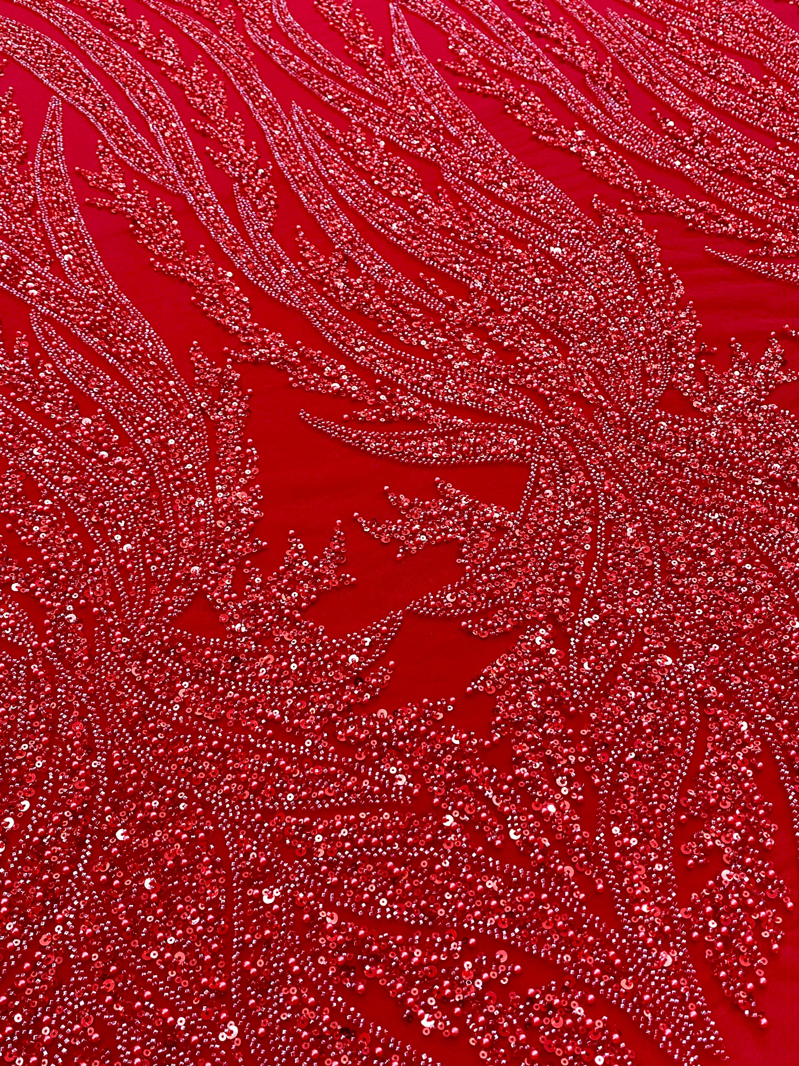 Dantela Couture Rosie cu Panou, cu Perle, Margele si Paiete