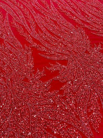 Dantela Couture Rosie cu Panou, cu Perle, Margele si Paiete