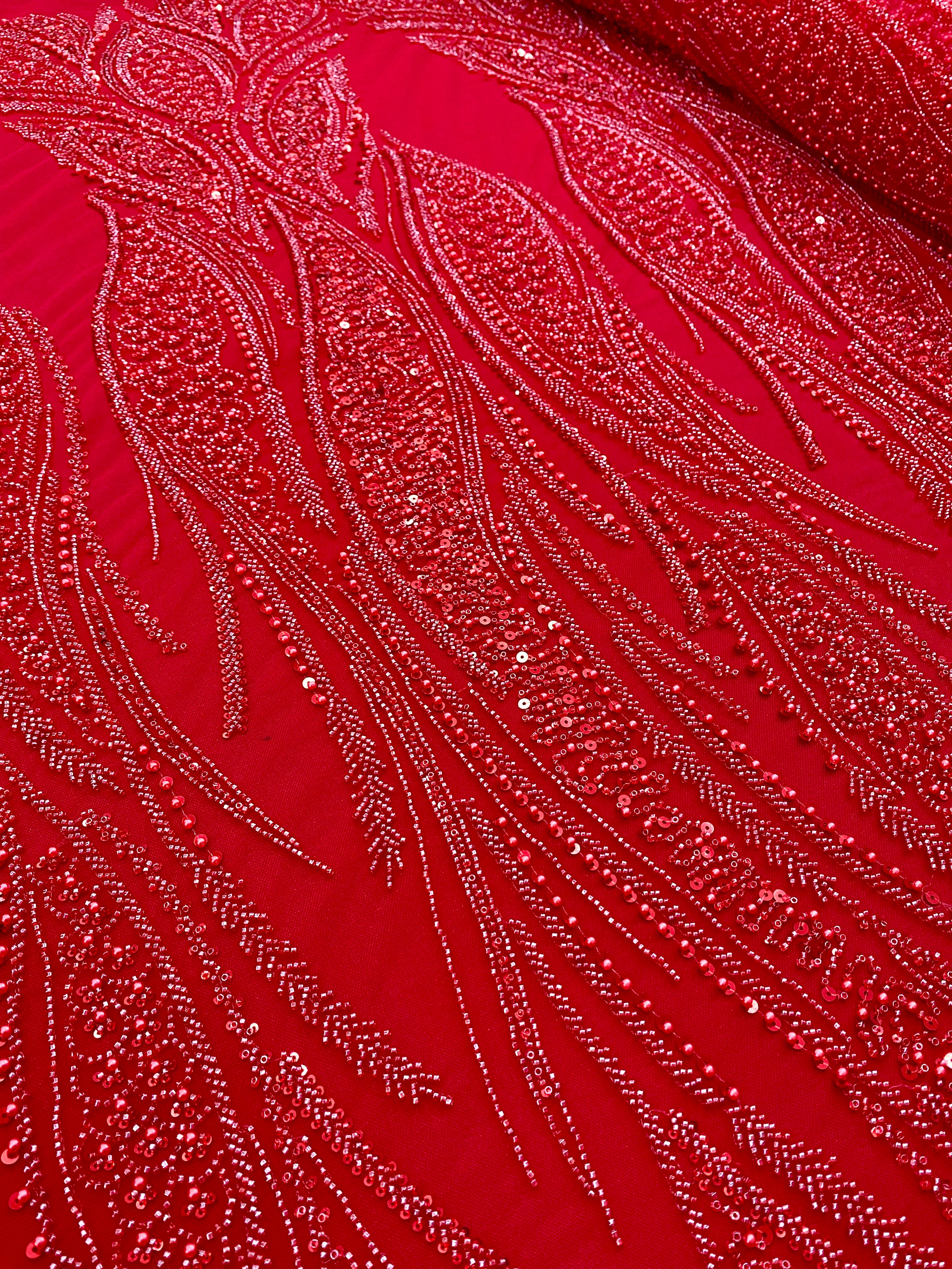 Dantela Couture Rosie cu Panou, cu Perle, Margele si Paiete