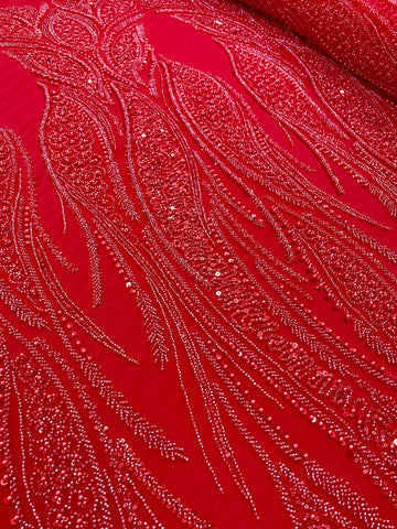 Dantela Couture Rosie cu Panou, cu Perle, Margele si Paiete