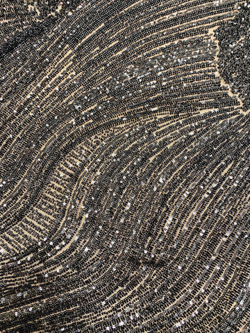 Dantela Couture Neagra cu Model Geometric, cu Margele si Paiete