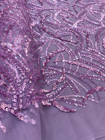 Dantela Couture Pudra cu Model Geometric, Margele si Paiete