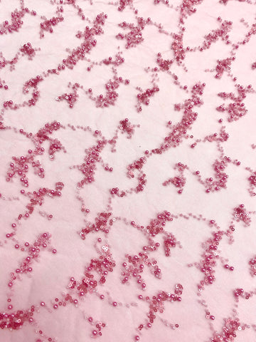 Dantela Couture Roz cu Perle, Margele si Paiete