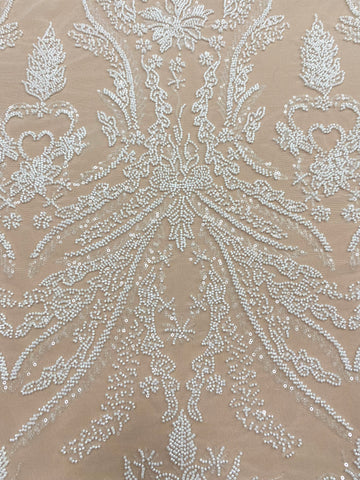 Dantela Couture Ivory cu Model Floral, cu Margele si Paiete