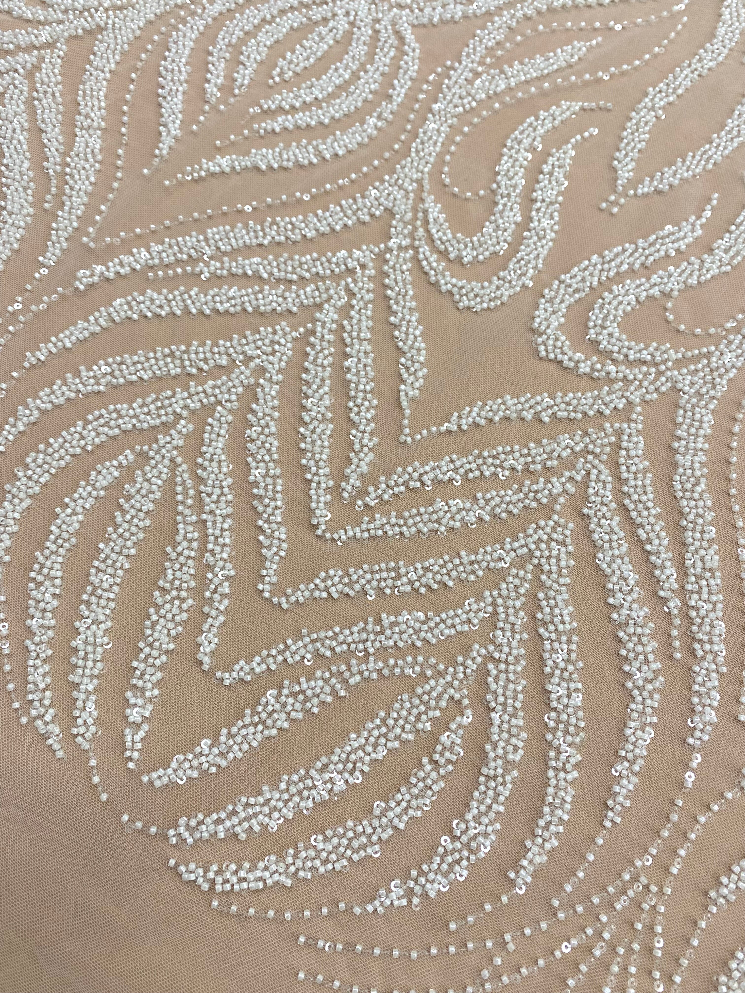 Dantela Couture Ivory cu Model Geometric, cu Margele si Paiete