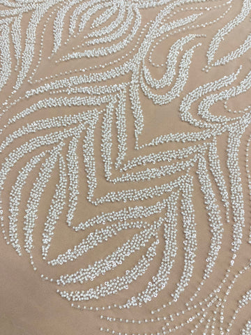 Dantela Couture Ivory cu Model Geometric, cu Margele si Paiete