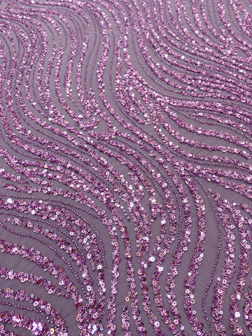 Dantela Couture Pudra cu Model Liniar, cu Margele si Paiete