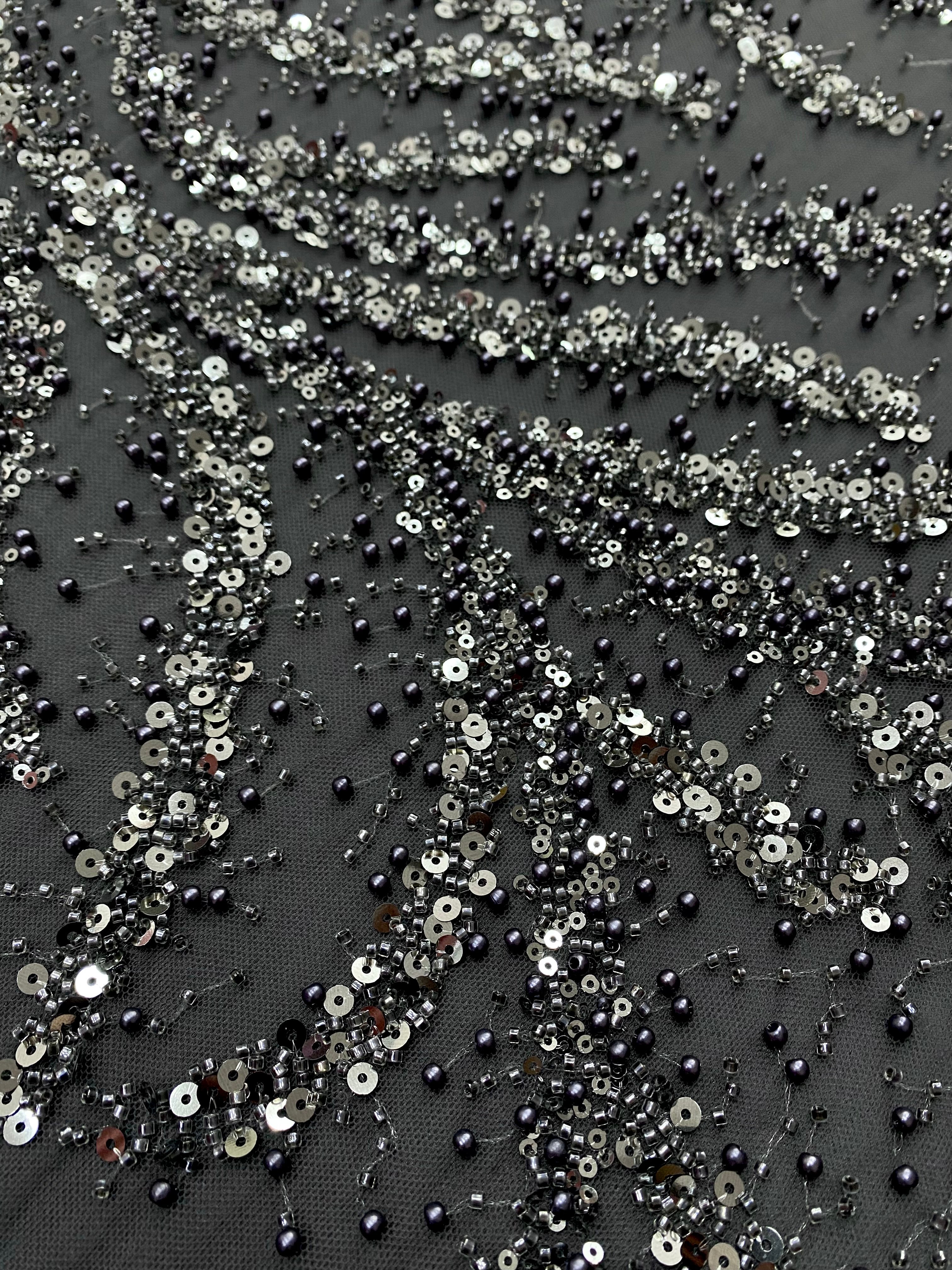 Dantela Couture Gri Antracitcu Perle, Margele si Paiete