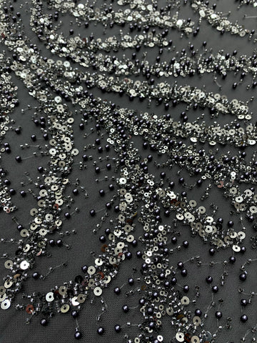 Dantela Couture Gri Antracitcu Perle, Margele si Paiete