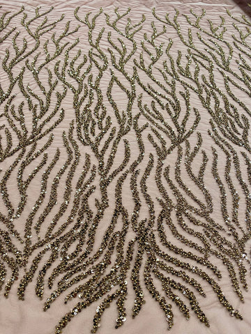 Dantela Couture Auriu Antic Siraguri, cu Margele si Paiete