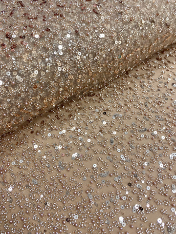 Dantela Couture Auriu Rose in Degrade, cu Perle, Margele si Paiete