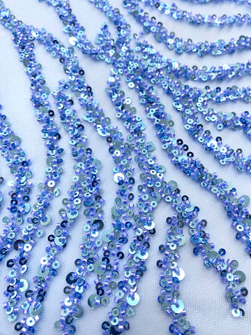Dantela Couture Sky Blue cu Siraguri, cu Margele si Paiete