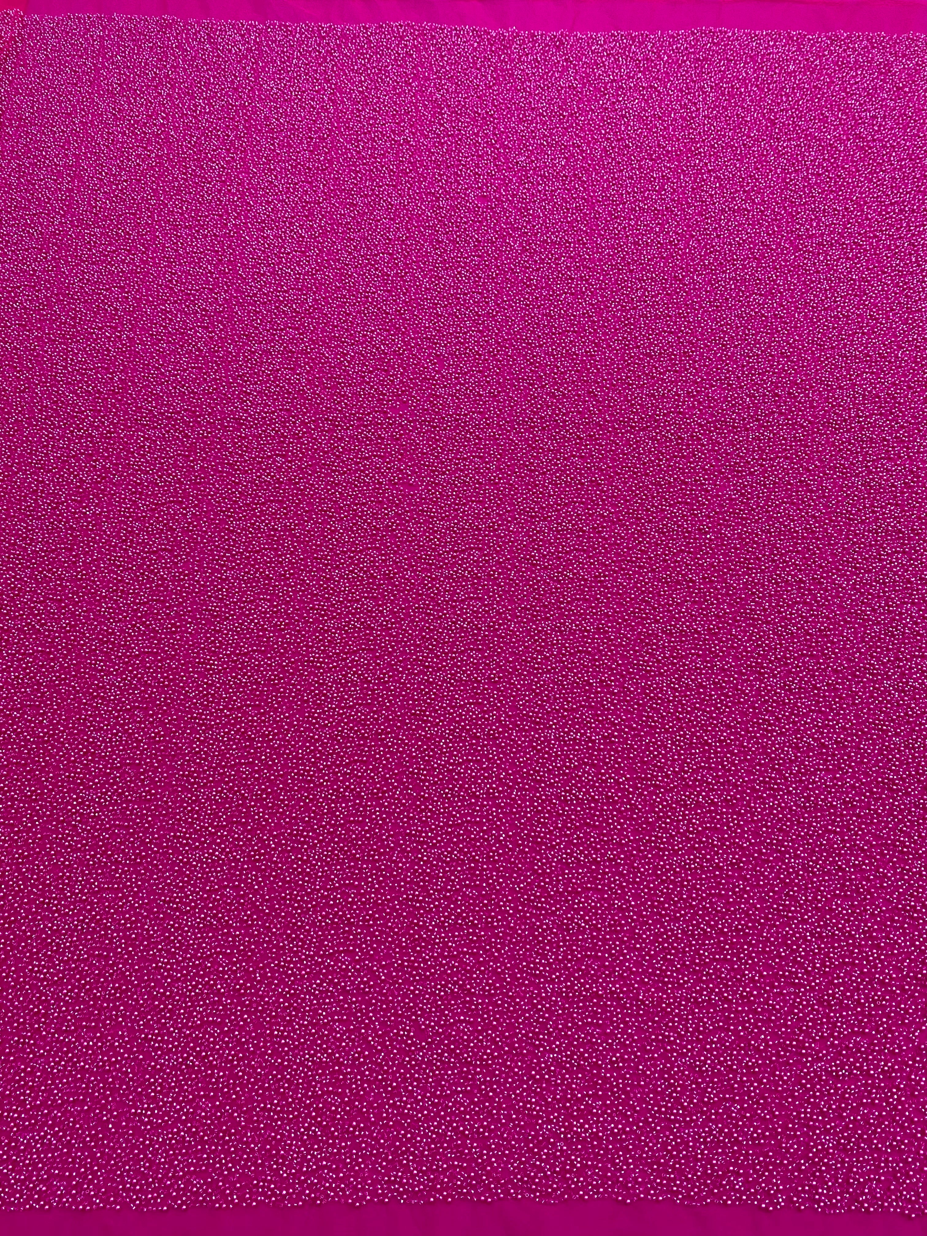 Dantela Couture Fucsia cu Model General, cu Perle si Margele