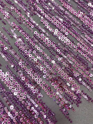 Dantela Couture Pudra cu Model Liniar, cu Margele si Paiete