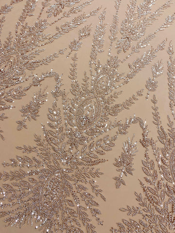 Dantela Couture Arany Rose Szimmetrikus Mintával, Gyöngyökkel és Flitterekkel