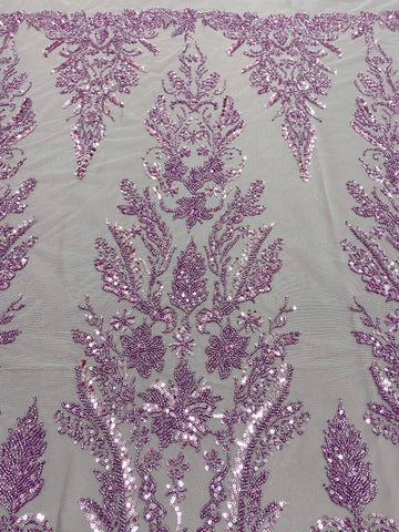 Dantela Couture Pudra cu Model Floral, cu Margele si Paiete