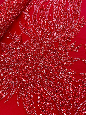 Dantela Couture Rosie cu Panou, cu Perle, Margele si Paiete