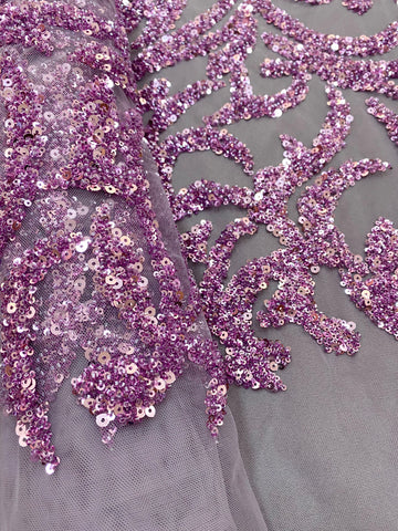 Dantela Couture Pudra cu Model Geometric, cu Margele si Paiete