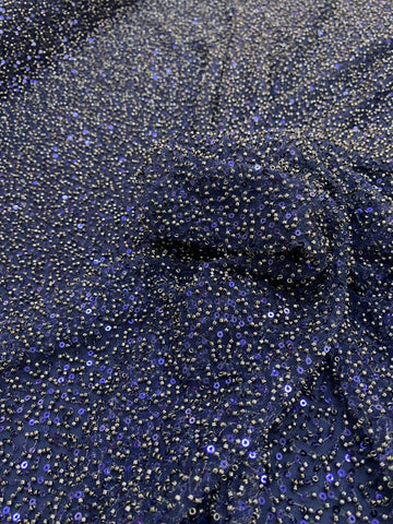 Dantela Couture Bleumarin cu Model General, cu Margele si Paiete