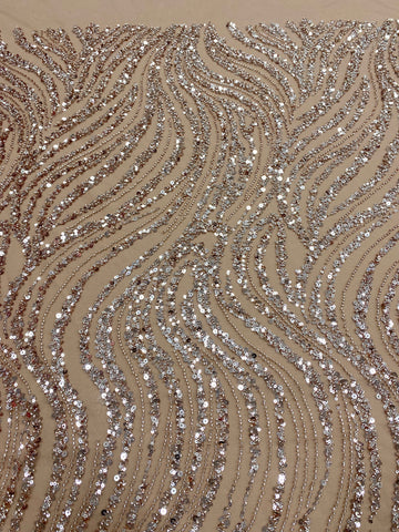 Dantela Couture Arany Rose lineáris mintával, gyöngyökkel és flitterekkel
