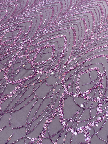 Dantela Couture Pudra cu Model Geometric cu Margele si Paiete