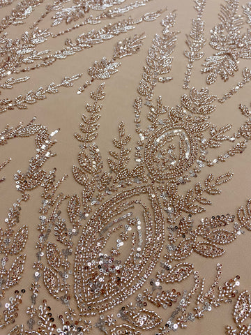 Dantela Couture Arany Rose Szimmetrikus Mintával, Gyöngyökkel és Flitterekkel