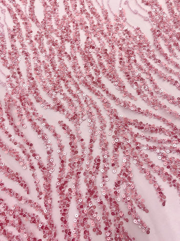 Dantela Couture Roz cu Siraguri, cu Margele si Paiete