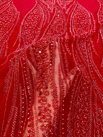 Dantela Couture Rosie cu Panou, cu Perle, Margele si Paiete