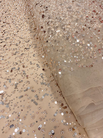 Dantela Couture Auriu Rose in Degrade, cu Perle, Margele si Paiete