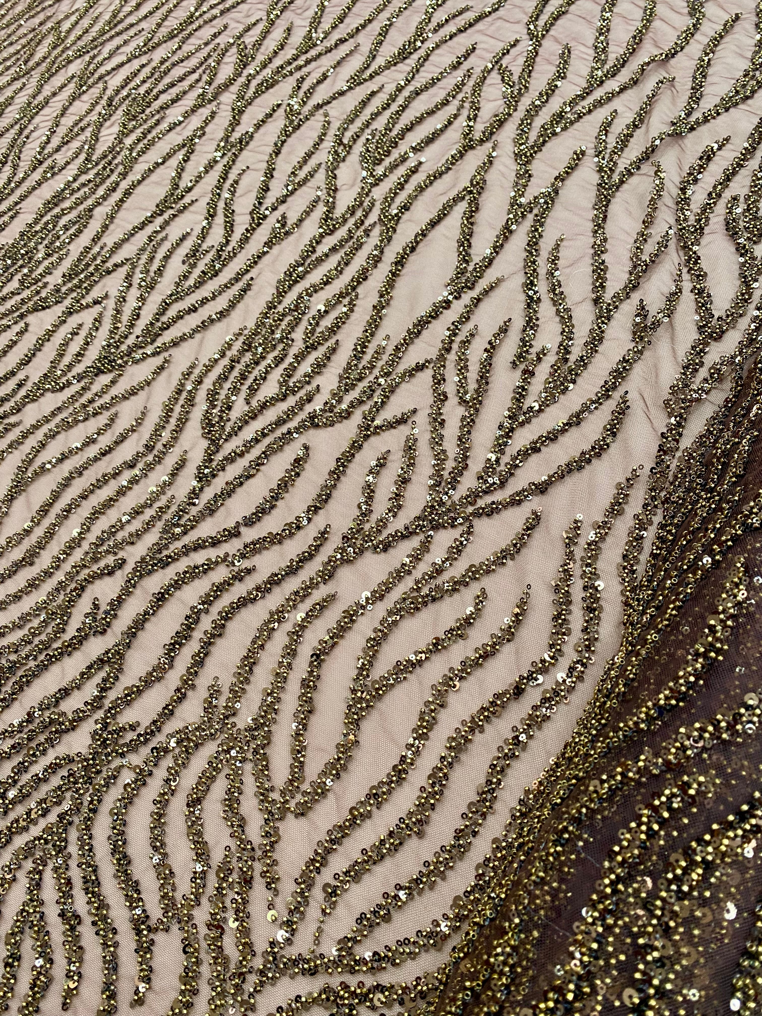 Dantela Couture Auriu Antic Siraguri, cu Margele si Paiete