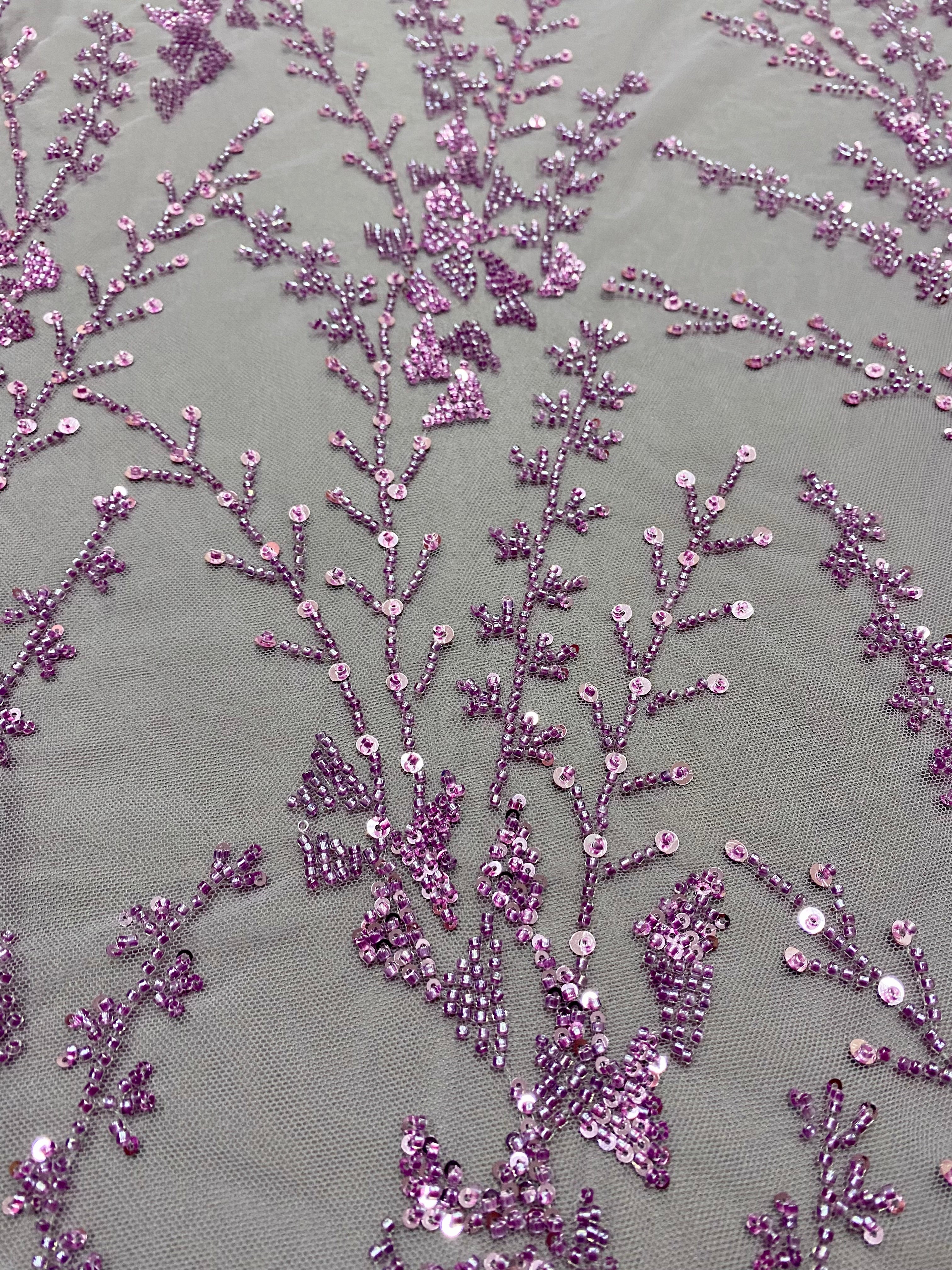 Dantela Couture Pudra cu Model Geometric, cu Margele si Paiete