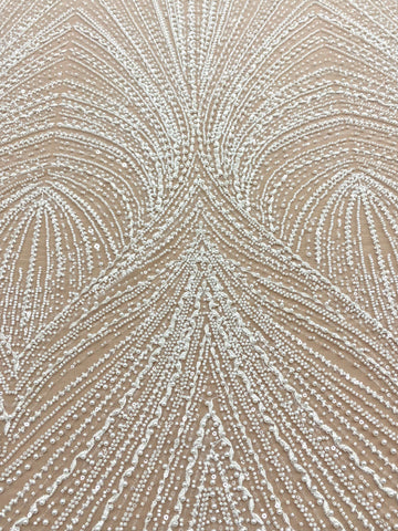 Dantela Couture Ivory cu Model Geometric, cu Perle, Margele si Paiete