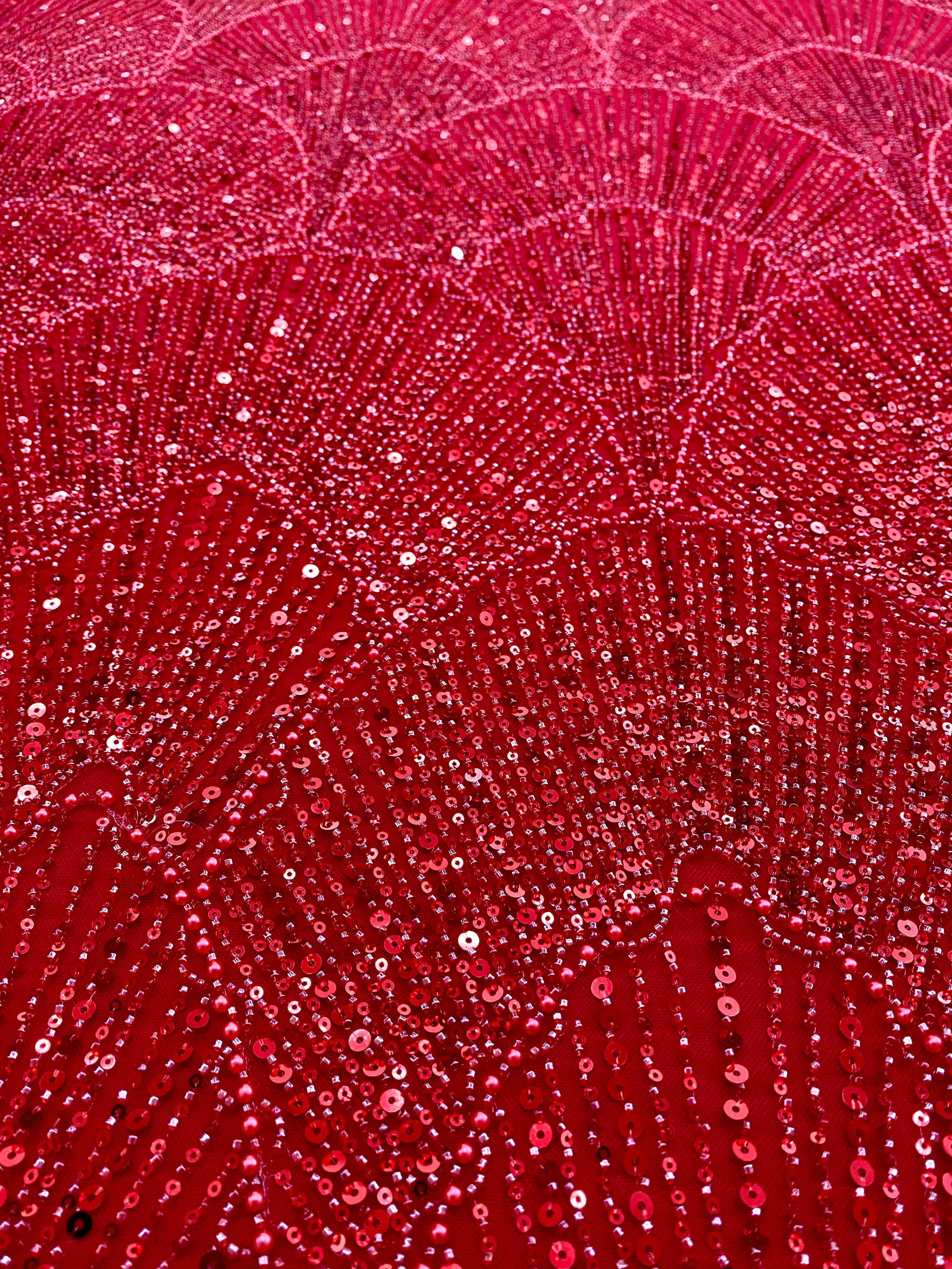 Dantela Couture Rosie cu Model Geometric, cu Perle, Margele si Paiete