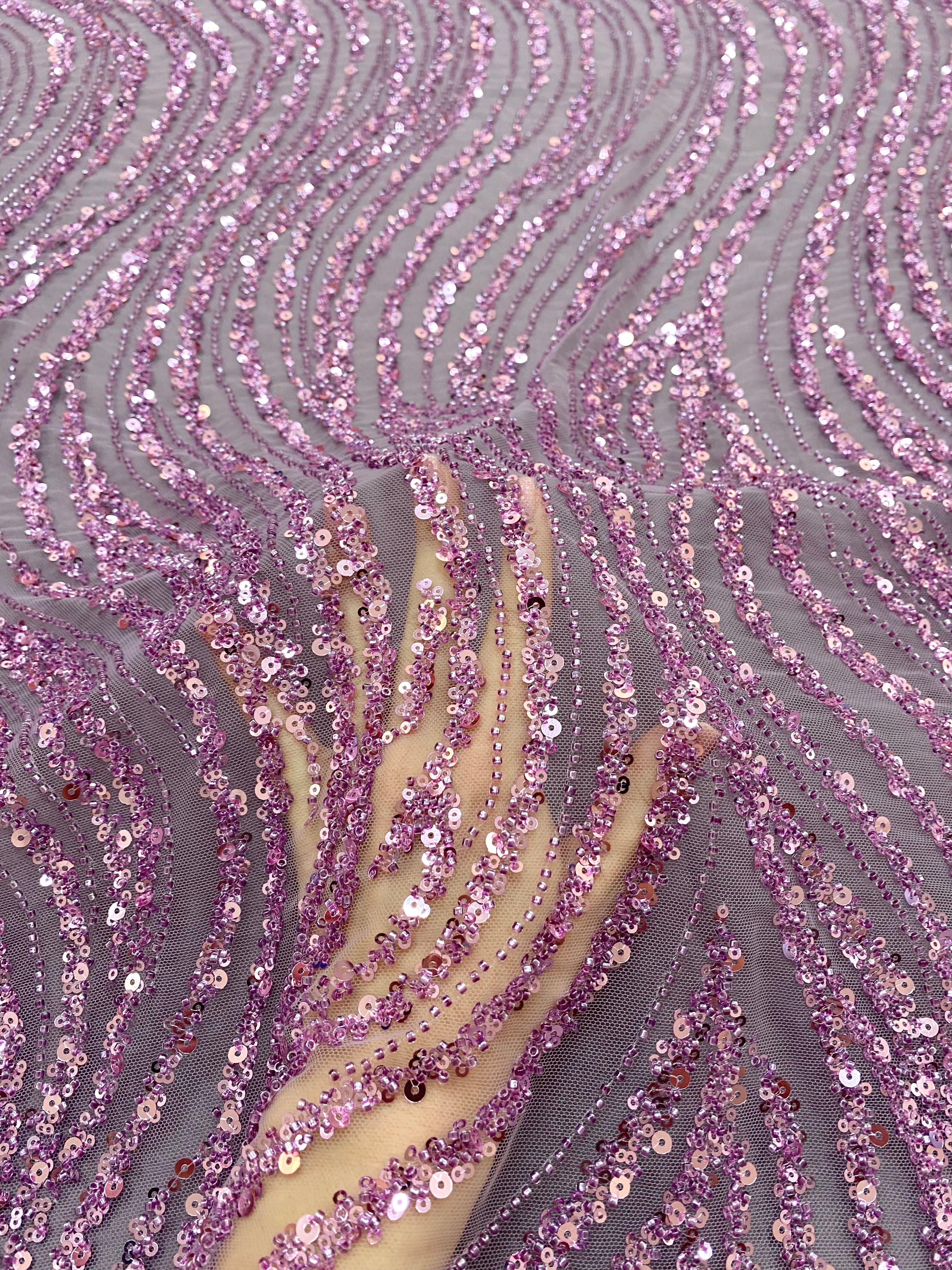 Dantela Couture Pudra cu Model Liniar, cu Margele si Paiete