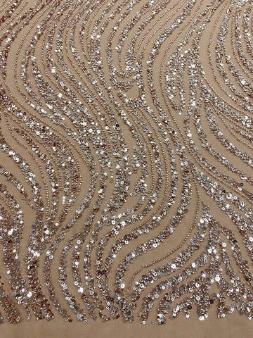 Dantela Couture Arany Rose lineáris mintával, gyöngyökkel és flitterekkel