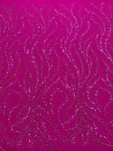 Dantela Couture Fucsia cu Perle, Margele si Paiete