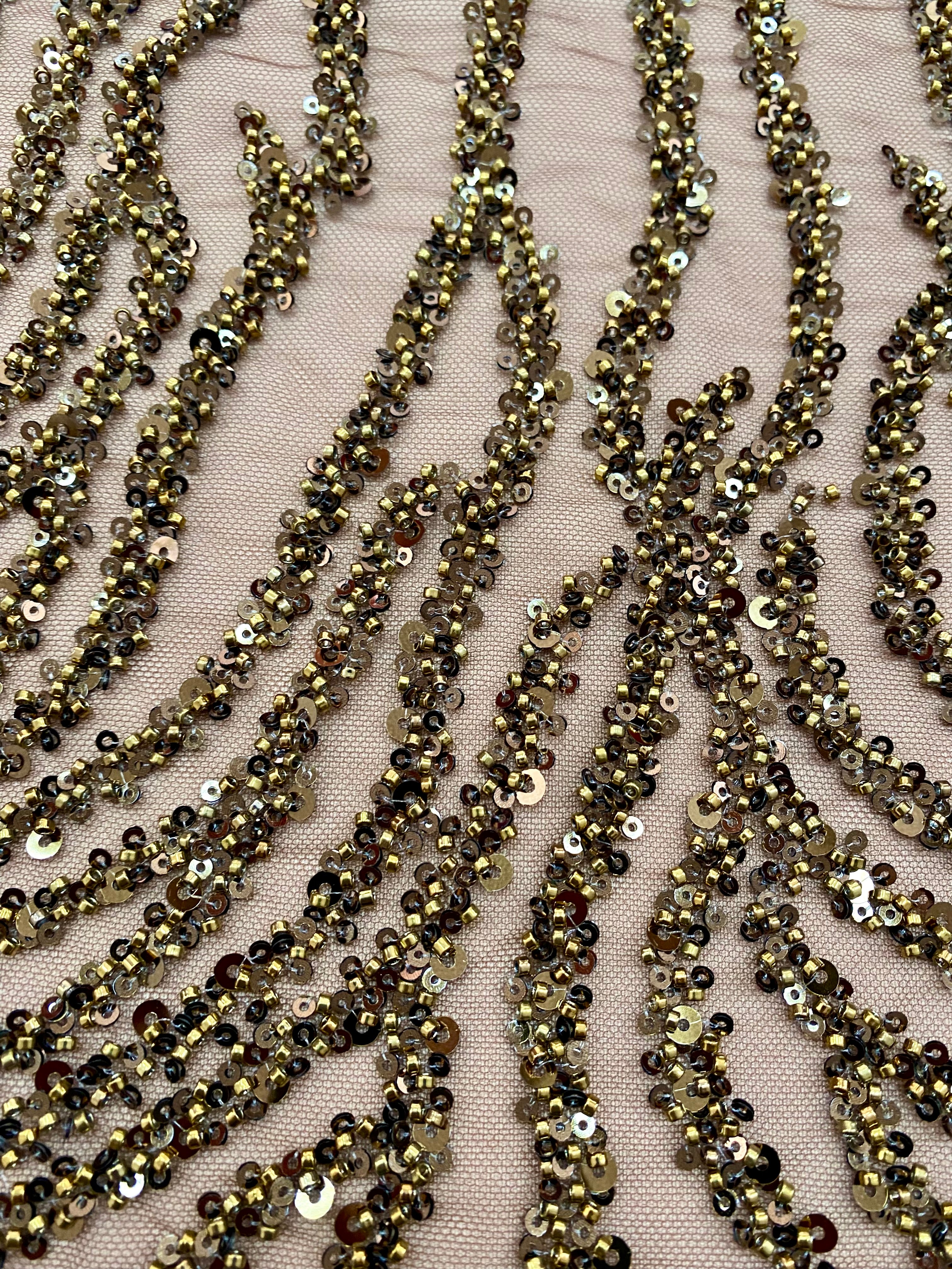 Dantela Couture Auriu Antic Siraguri, cu Margele si Paiete