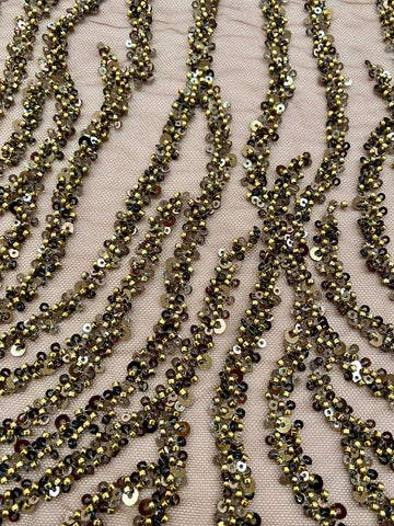 Dantela Couture Auriu Antic Siraguri, cu Margele si Paiete