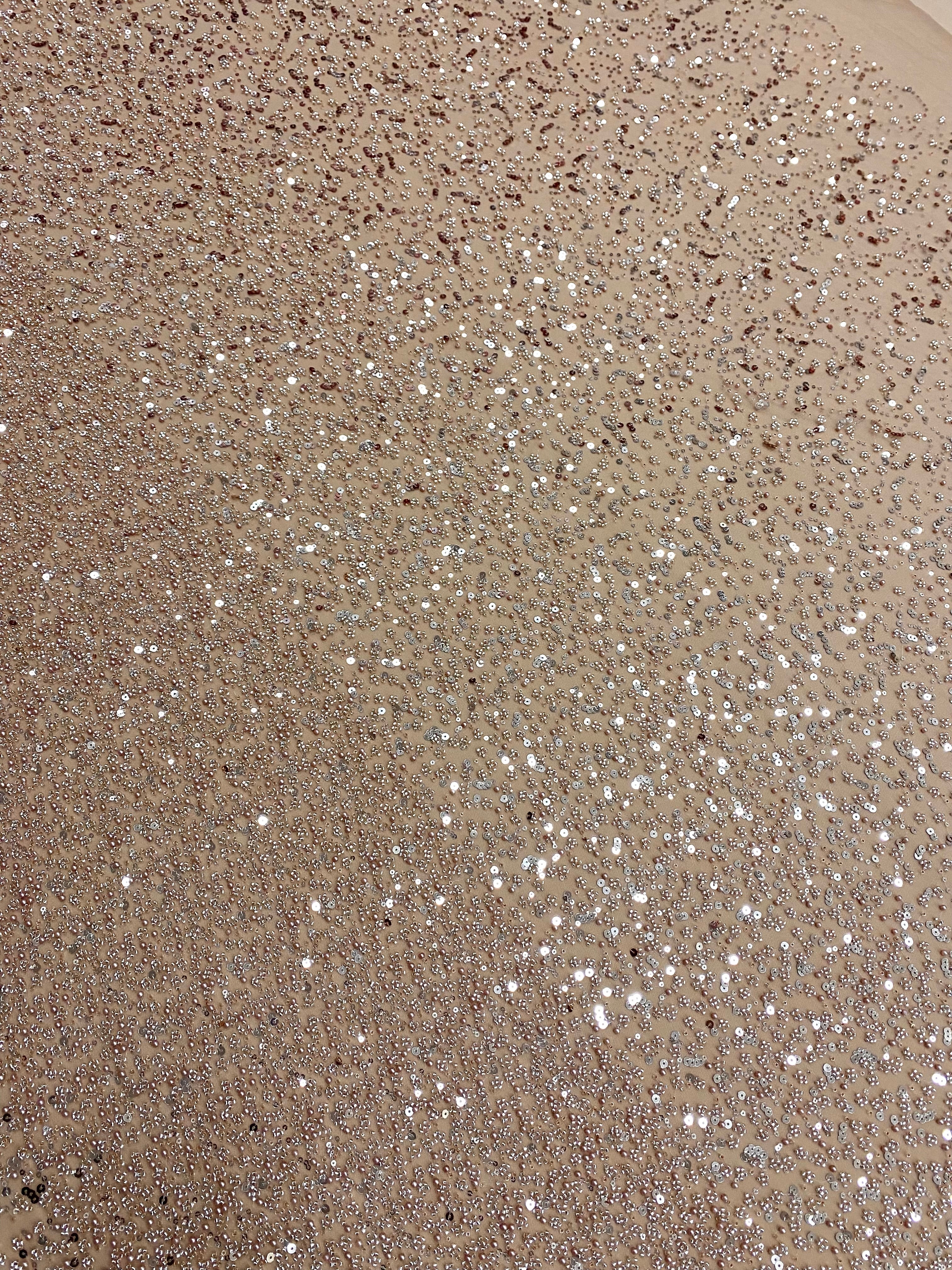 Dantela Couture Auriu Rose in Degrade, cu Perle, Margele si Paiete