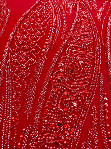 Dantela Couture Rosie cu Panou, cu Perle, Margele si Paiete