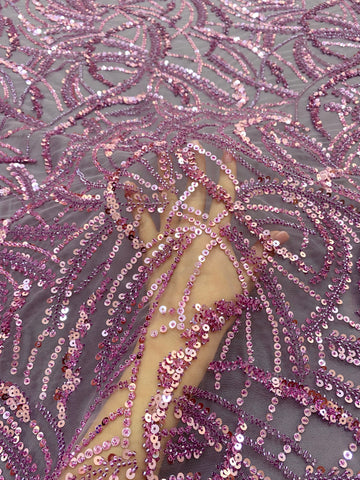 Dantela Couture Pudra cu Model Geometric, Margele si Paiete