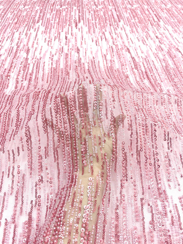 Dantela Couture Roz cu Model Liniar, cu Margele si Paiete