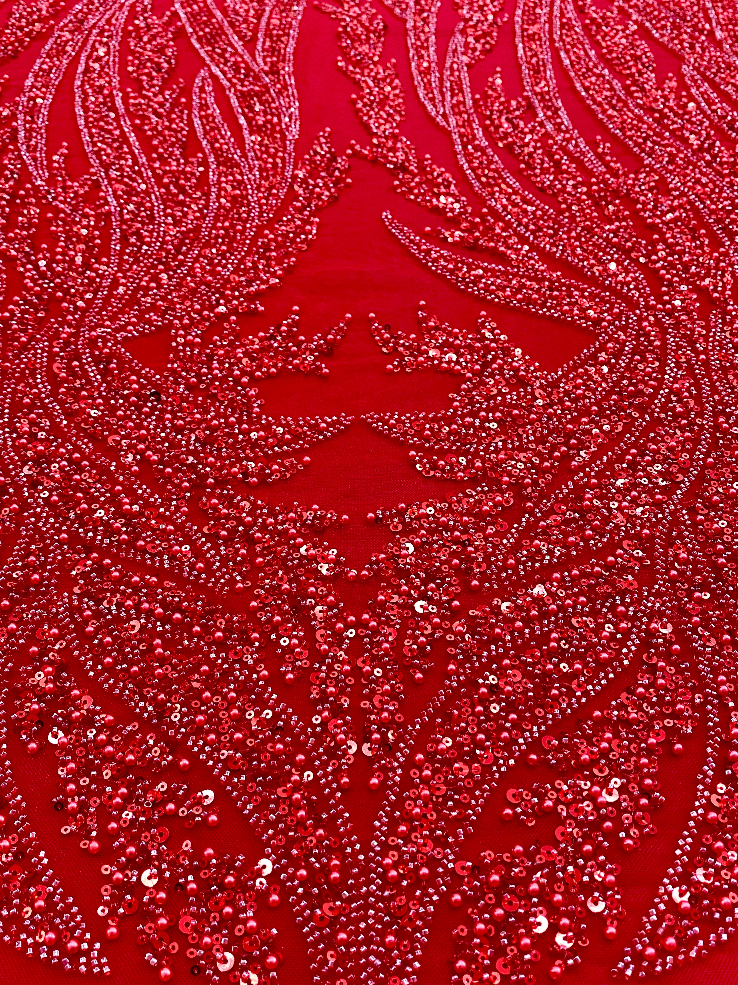 Dantela Couture Rosie cu Panou, cu Perle, Margele si Paiete