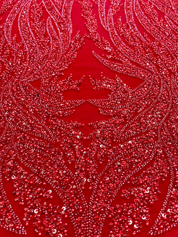 Dantela Couture Rosie cu Panou, cu Perle, Margele si Paiete