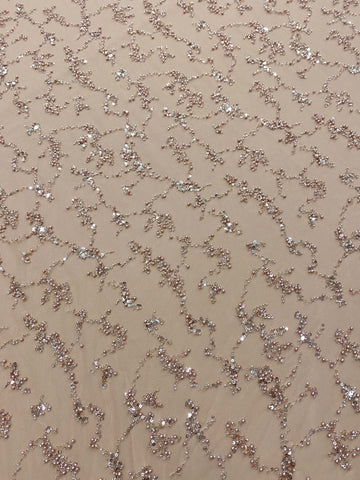 Dantela Couture Auriu Rose cu Perle, Margele si Paiete