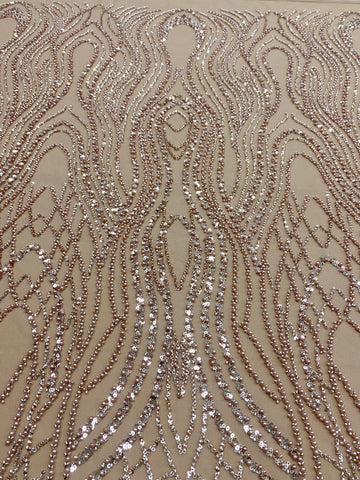 Dantela Couture Auriu Rose cu Perle, Margele si Paiete