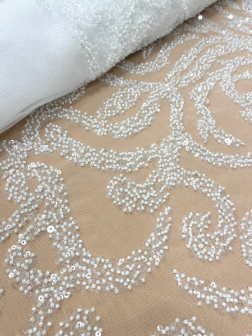 Dantela Couture Ivory geometriai mintával, gyöngyökkel és flitterekkel