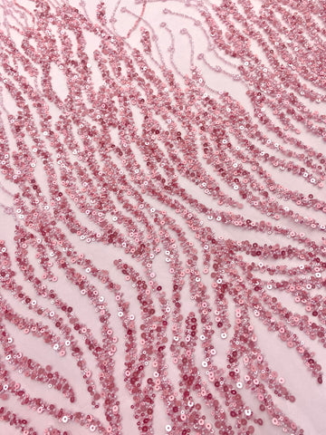 Dantela Couture Roz cu Siraguri, cu Margele si Paiete