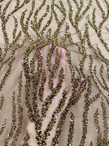 Dantela Couture Auriu Antic Siraguri, cu Margele si Paiete